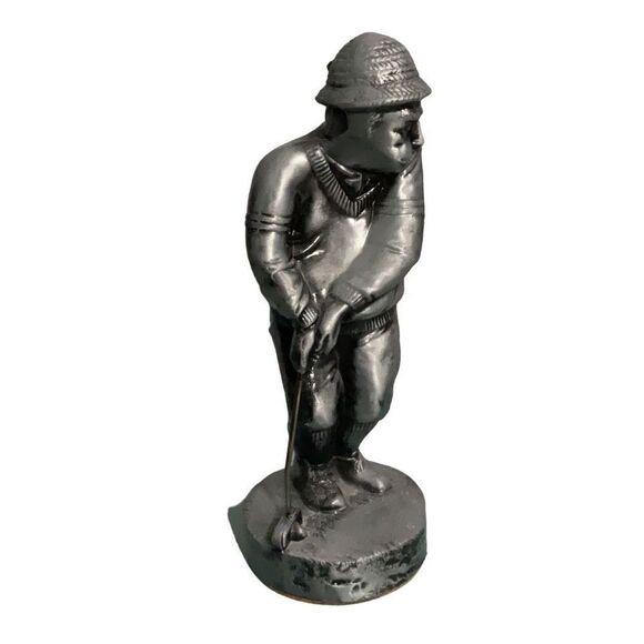 Vintage Pewter Golf Golfer Statue Creative Classics Surveying Green 12” - Picture 3 of 6